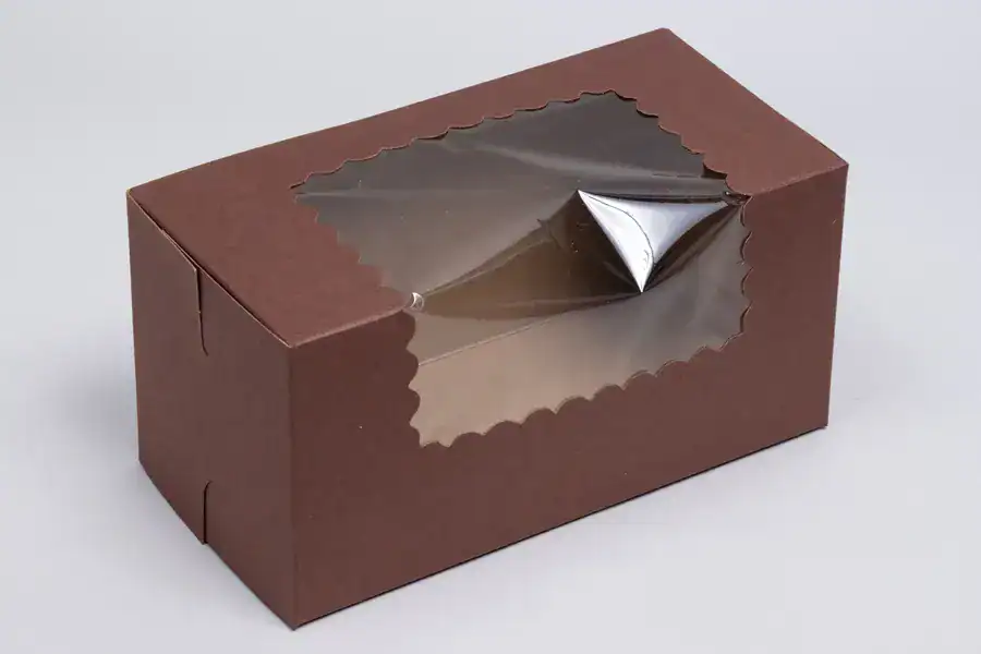 Custom cupcake box with window and lock corner design.