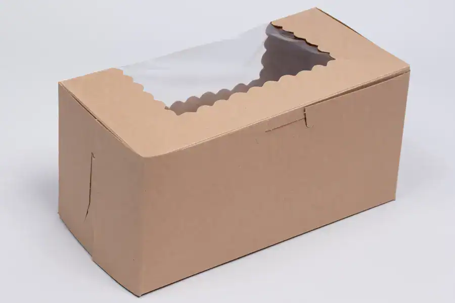 Window cupcake box with natural kraft finish, 8 x 4 x 4 inches, 1-piece lock corner for secure packa.