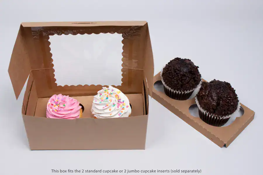 Customizable cupcake packaging with window for display.