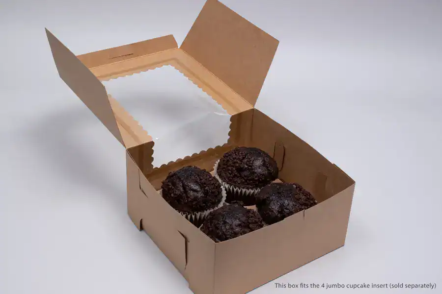 Eco-friendly kraft cupcake box with secure lock corners for bakery packaging.