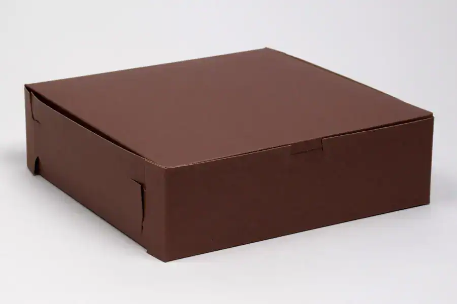 Durable chocolate cocoa bakery box with secure lock corners for packaging baked goods.