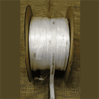 White nylon/synthetic arbor tape on spool for packaging and bundling.