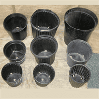 Black plastic nursery pots for gardening and plant propagation. Durable, lightweight, and ideal for.