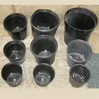 Black plastic nursery pots for gardening and plant propagation. Durable, lightweight, and ideal for.