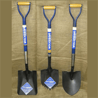 Wolverine Spade 26-inch long with 12-inch blade and D-handle, ideal for heavy-duty digging and lands.