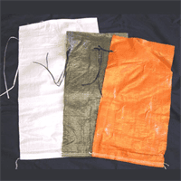 Durable 11W x 39L woven polypropylene sand bags for flood barriers, no tie needed, 1600 HR strength.