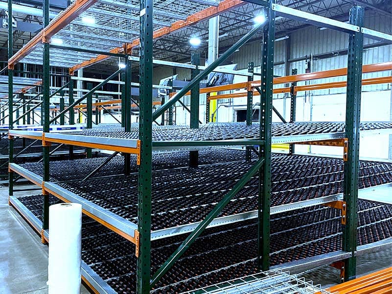 Industrial warehouse racking system for medical storage expansion.