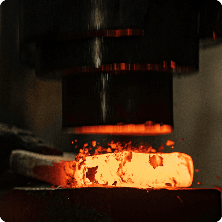 hot part glowing in forging press