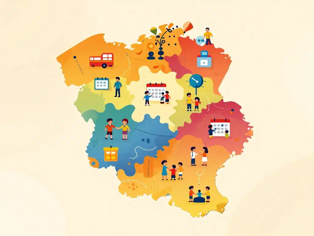 Schéma régions vacances scolaires en Belgique