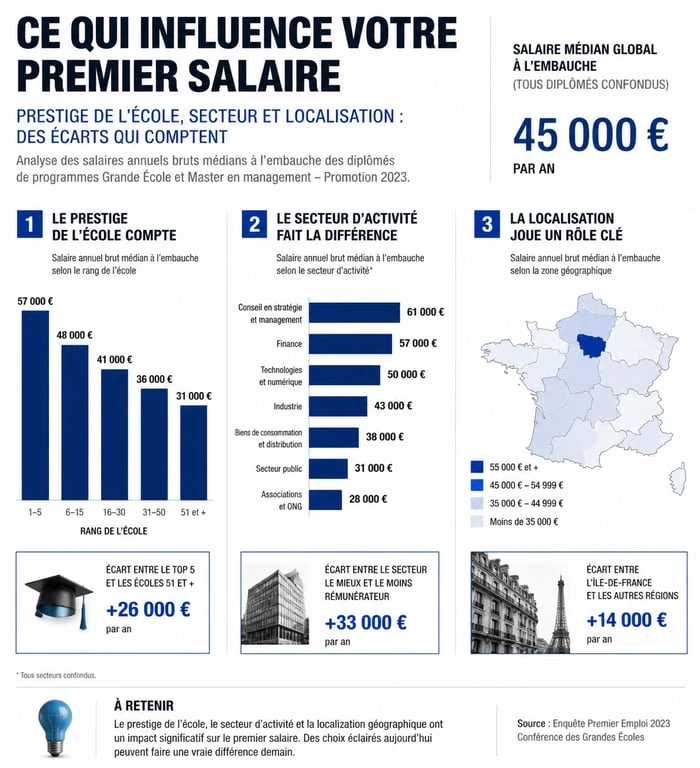 Infographie des facteurs influençant le salaire en sortie d'école de commerce
