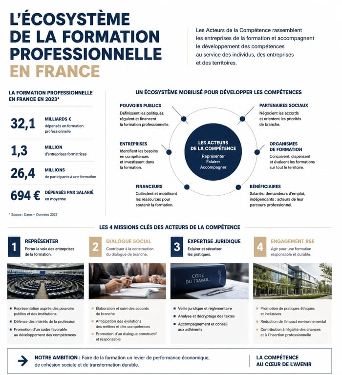 Infographie sur l'écosystème et les missions des Acteurs de la Compétence dans la formation professionnelle