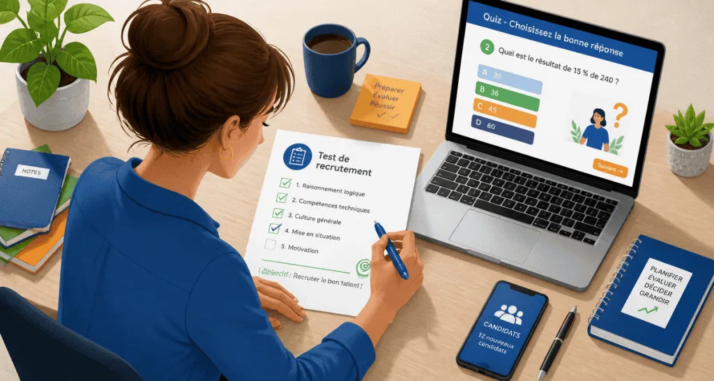 test de recrutement gratuit avec reponse illustration bureau