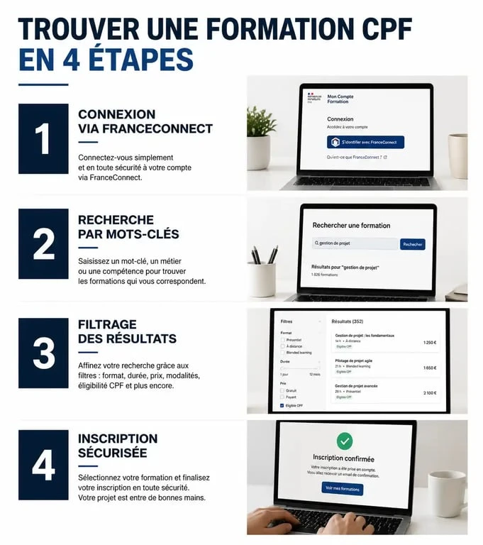 Étapes pour trouver une formation CPF sur le portail officiel Mon Compte Formation