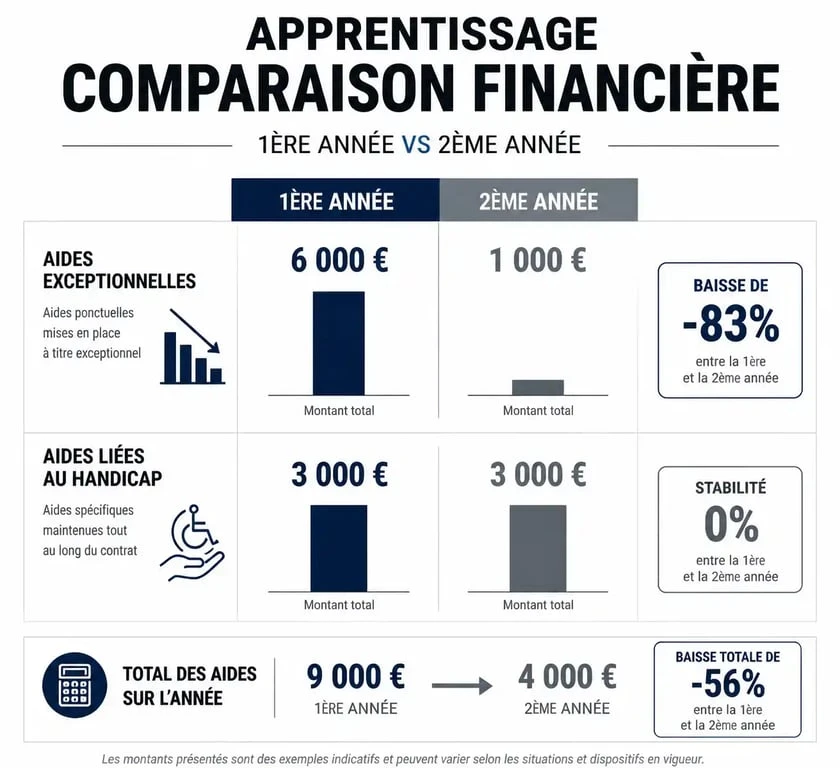 Infographie comparative des aides financières pour l'apprentissage en 1ère et 2ème année