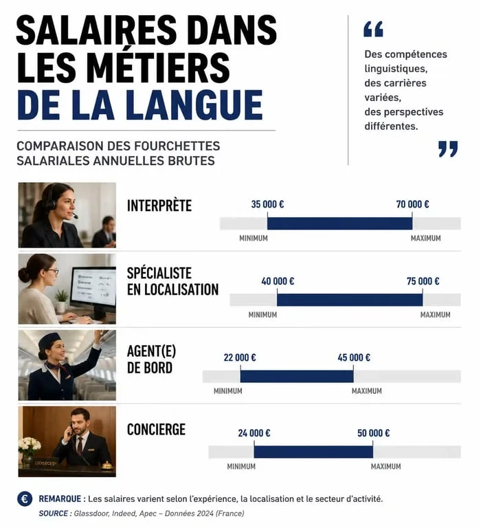 Infographie comparative des salaires pour les métiers des langues bien payés