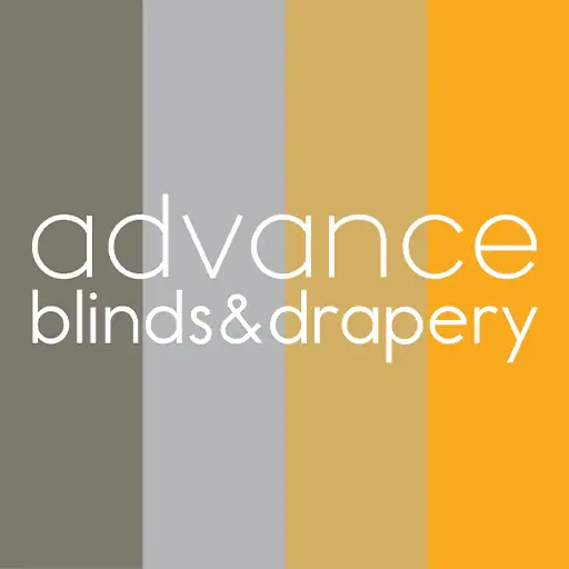 Gray and tan vertical striped window blinds showcasing modern window treatment solutions at Advance Blinds & Drapery.