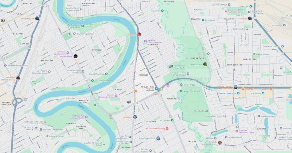 Map of downtown Riverside showing streets, parks, and river.