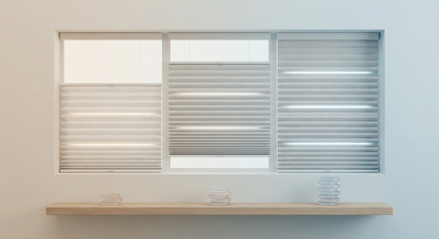 Window with horizontal blinds, white frame, and natural light filtering through, creating a bright and airy interior space.