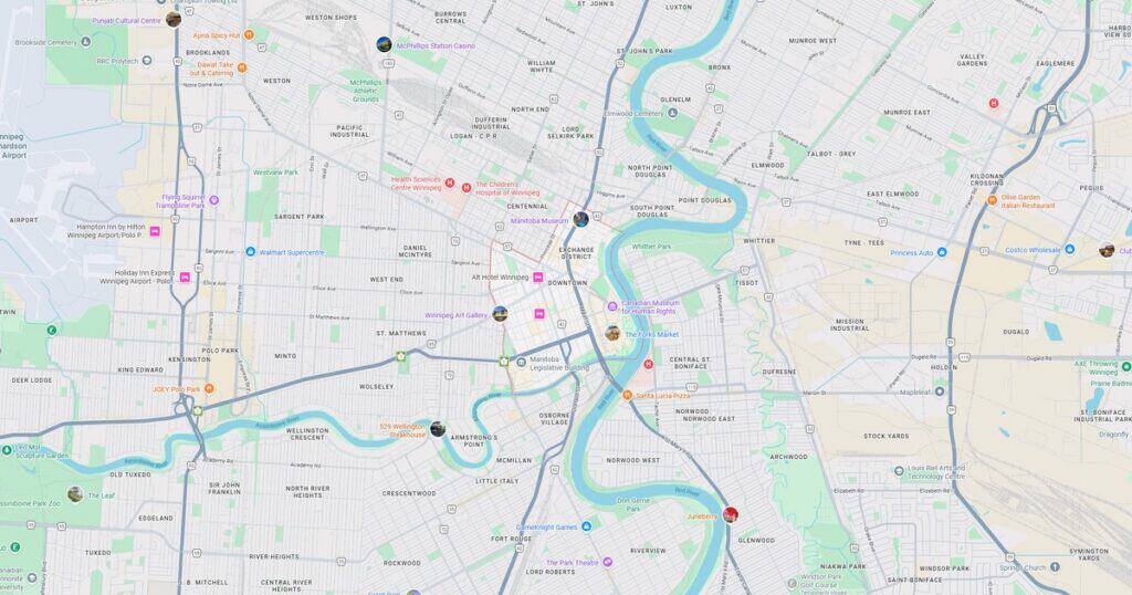 Google Map of Downtown Winnipeg, MB