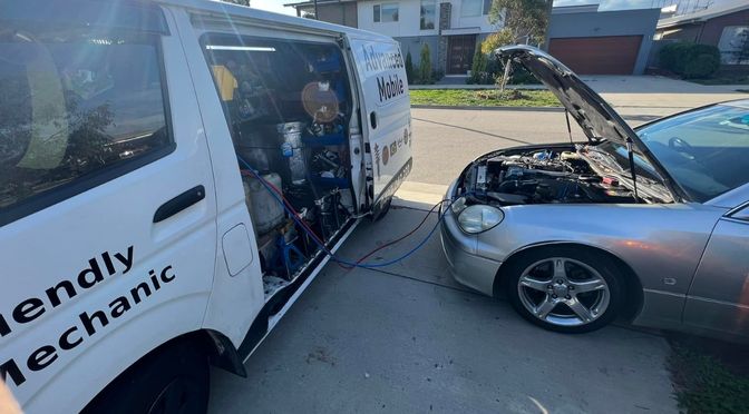 Toyota Aristo turbo air conditioning compressor replacement completed on-site in Throsby Canberra