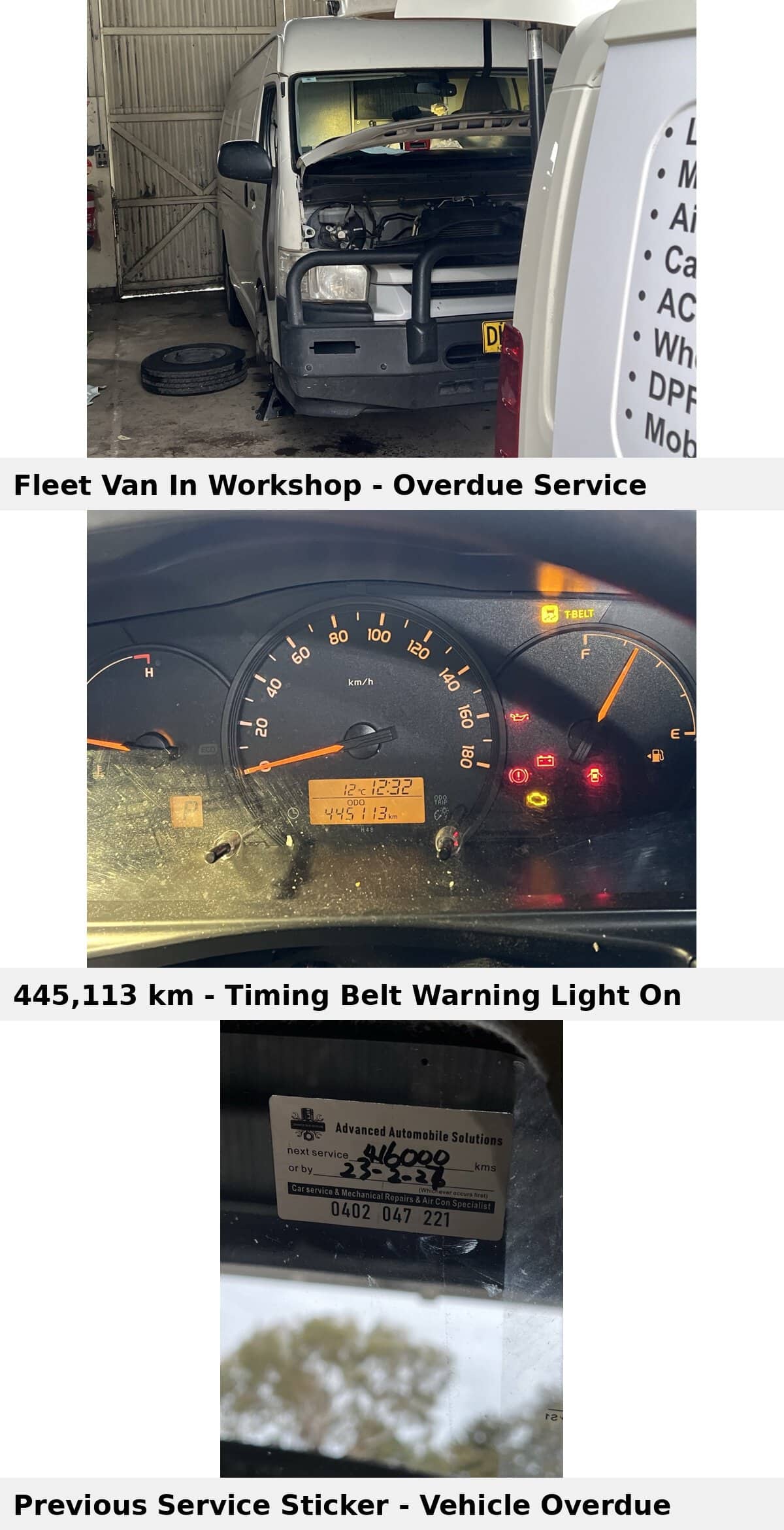 Fleet van timing belt replacement and overdue service in Canberra