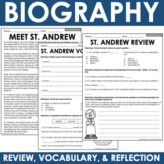 St. Andrew Activities Reading Passage Craft Crossword Puzzle Catholic Saints - Image 2