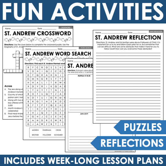 St. Andrew Activities Reading Passage Craft Crossword Puzzle Catholic Saints - Image 3