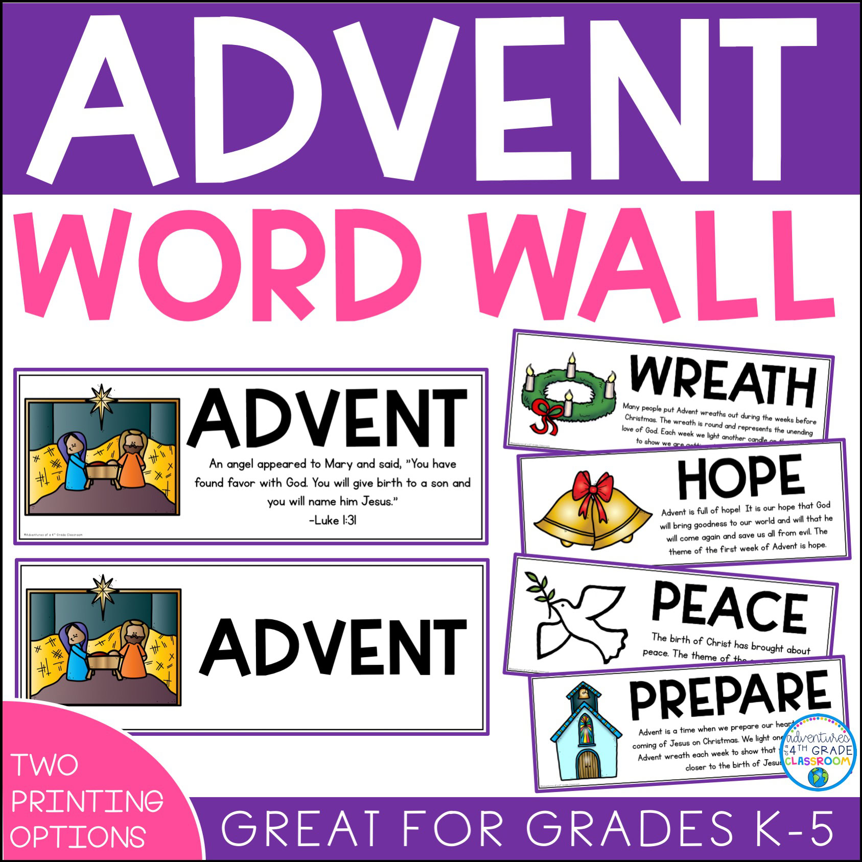 Advent Catholic Vocabulary Word Wall