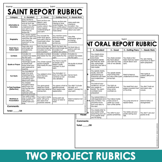 All Saints' Day Catholic Saint Report Template Collaborative Poster with Rubric - Image 4