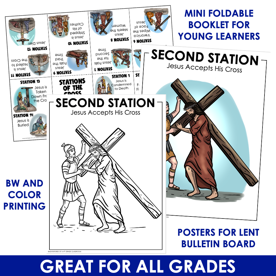 Stations of the Cross Catholic Booklet & Posters Lent Prayer Coloring Activity - Image 4
