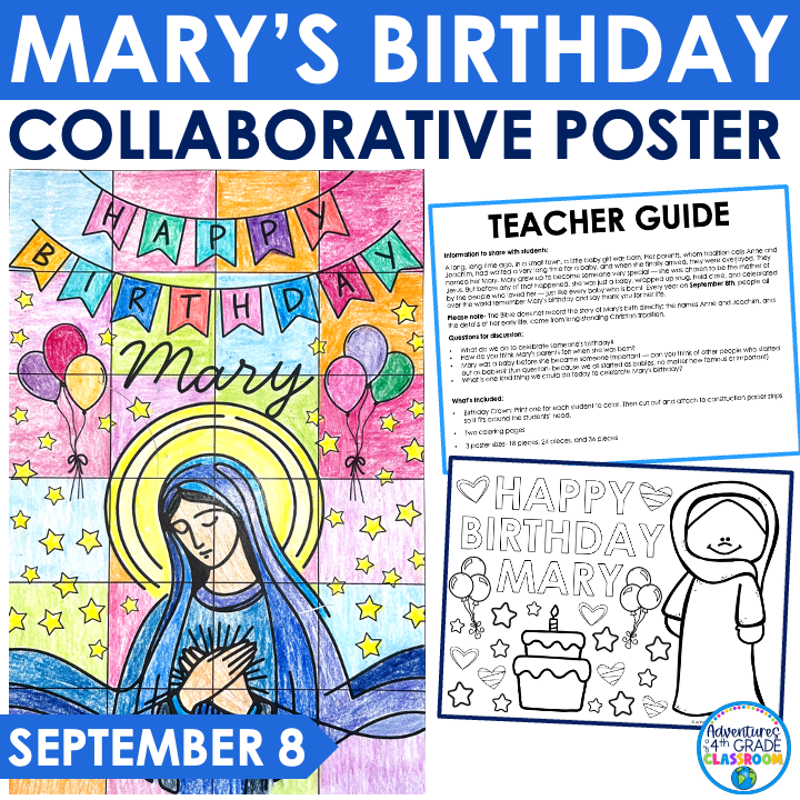 Mary's Birthday Collaborative Coloring Poster Nativity of Mary Catholic Activity