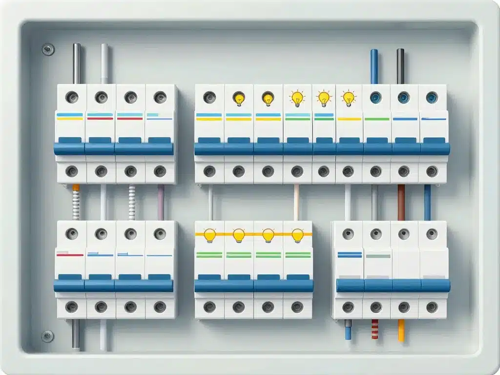 Modules et symboles disjoncteur sur tableau électrique