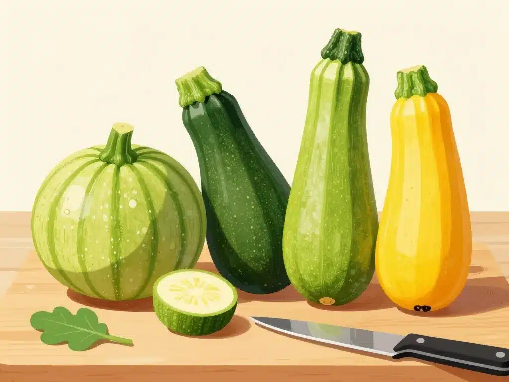Variétés de courgettes sur planche, poids courgette différences