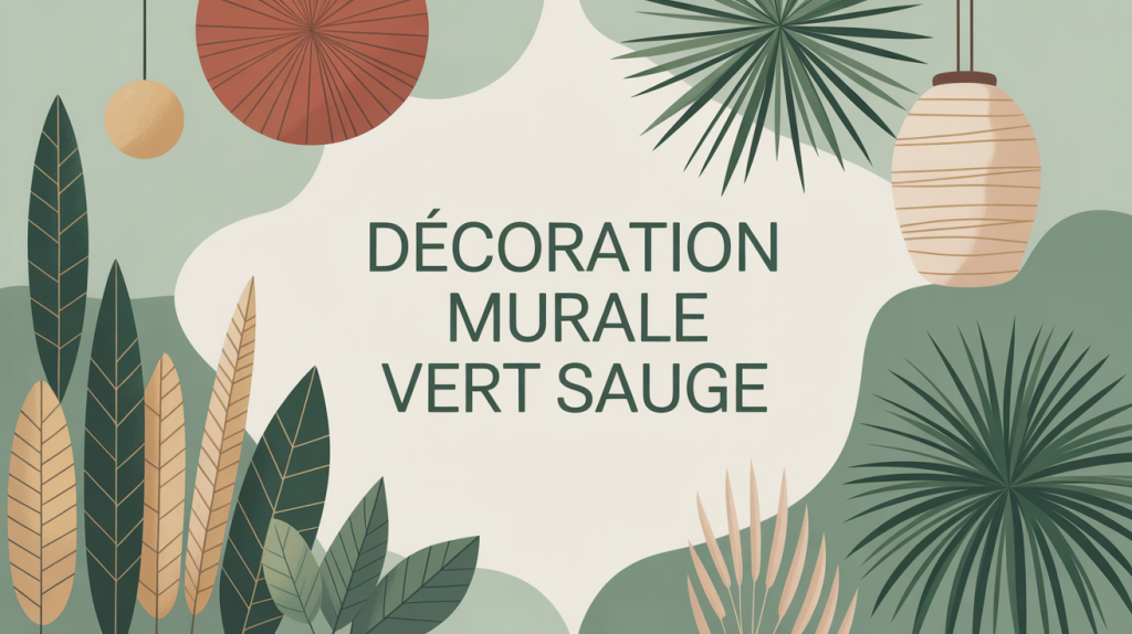Illustration déco murale vert sauge ambiance raffinée