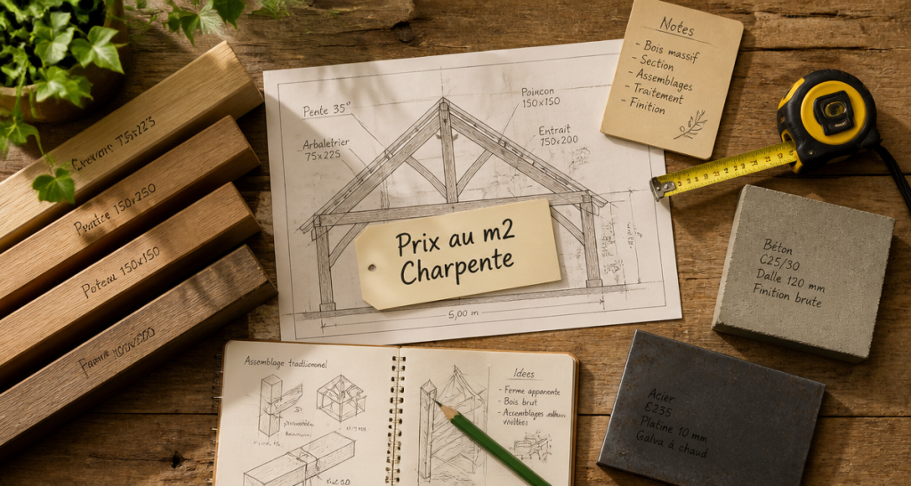 prix m2 charpente plans et matériaux sur établi