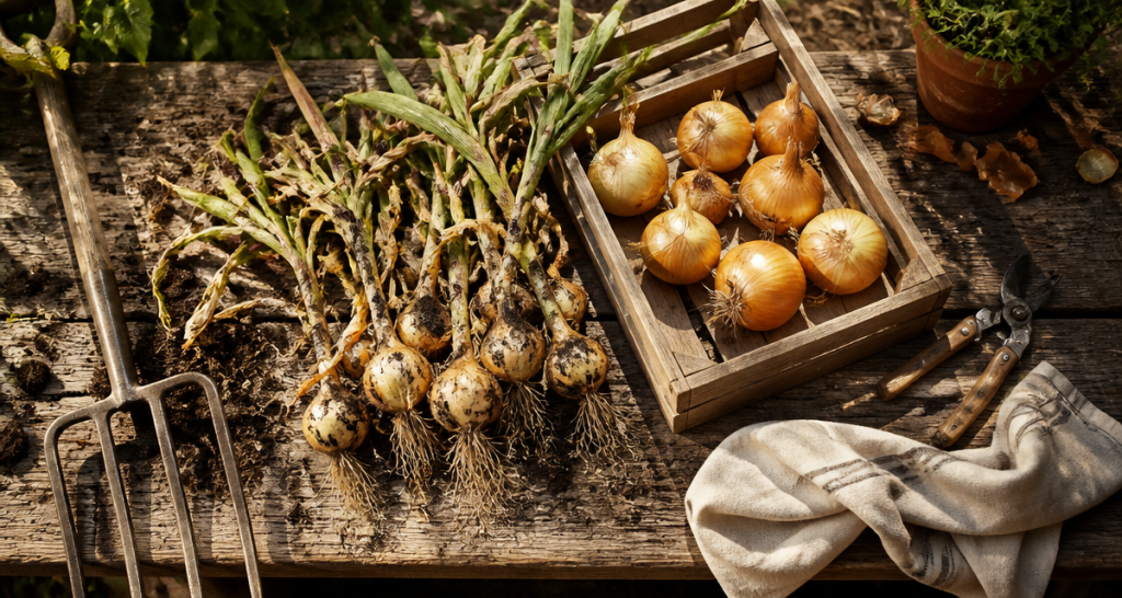 quand récolter les oignons sur table de jardin
