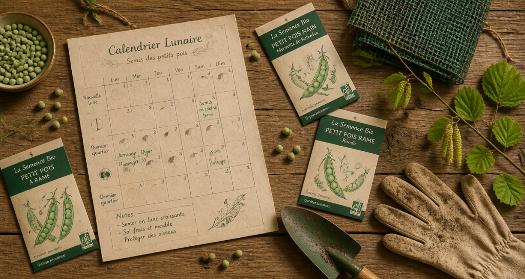 quand semer les petit pois avec la lune, graines, calendrier et outils