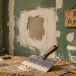 reboucher trou dans placoplatre avec enduit et outils