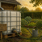 récupérateur d'eau 1000l installé au jardin
