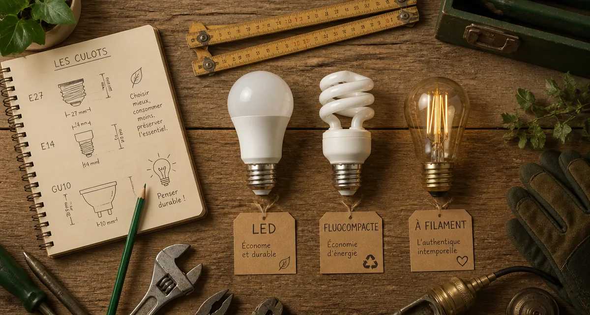 ampoule economique LED CFL filament sur plan de travail