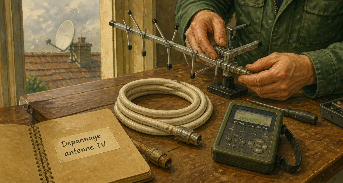 Dépannage antenne tv : technicien teste l’antenne et le câble