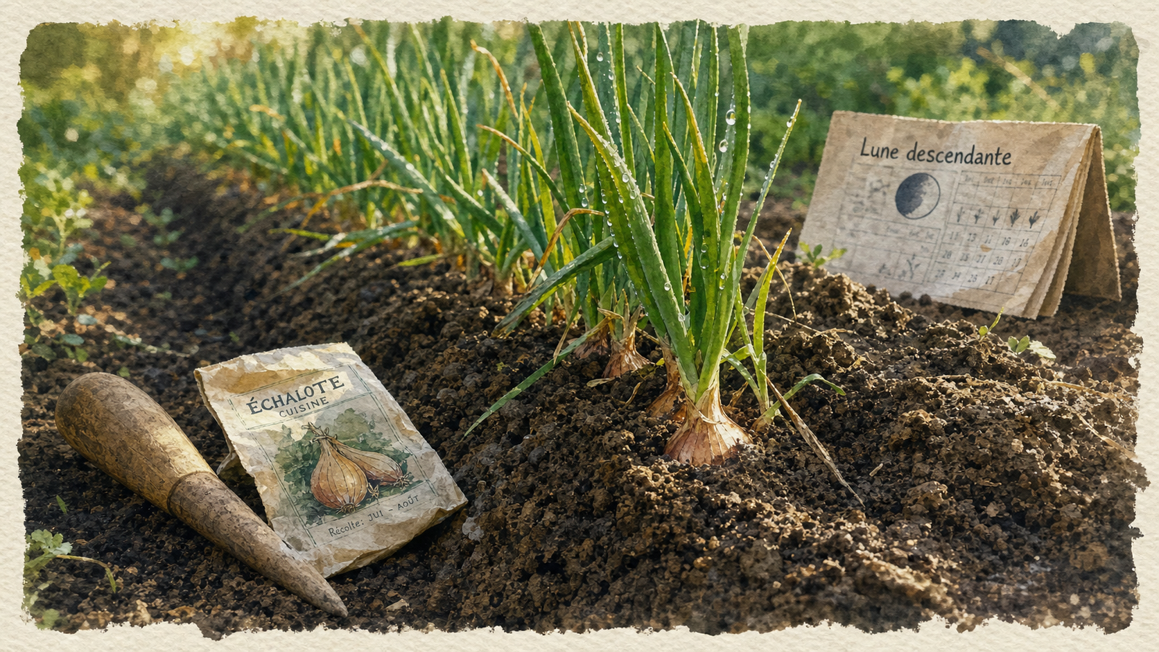Quand planter les échalotes avec la lune : caïeux en terre, feuilles vertes