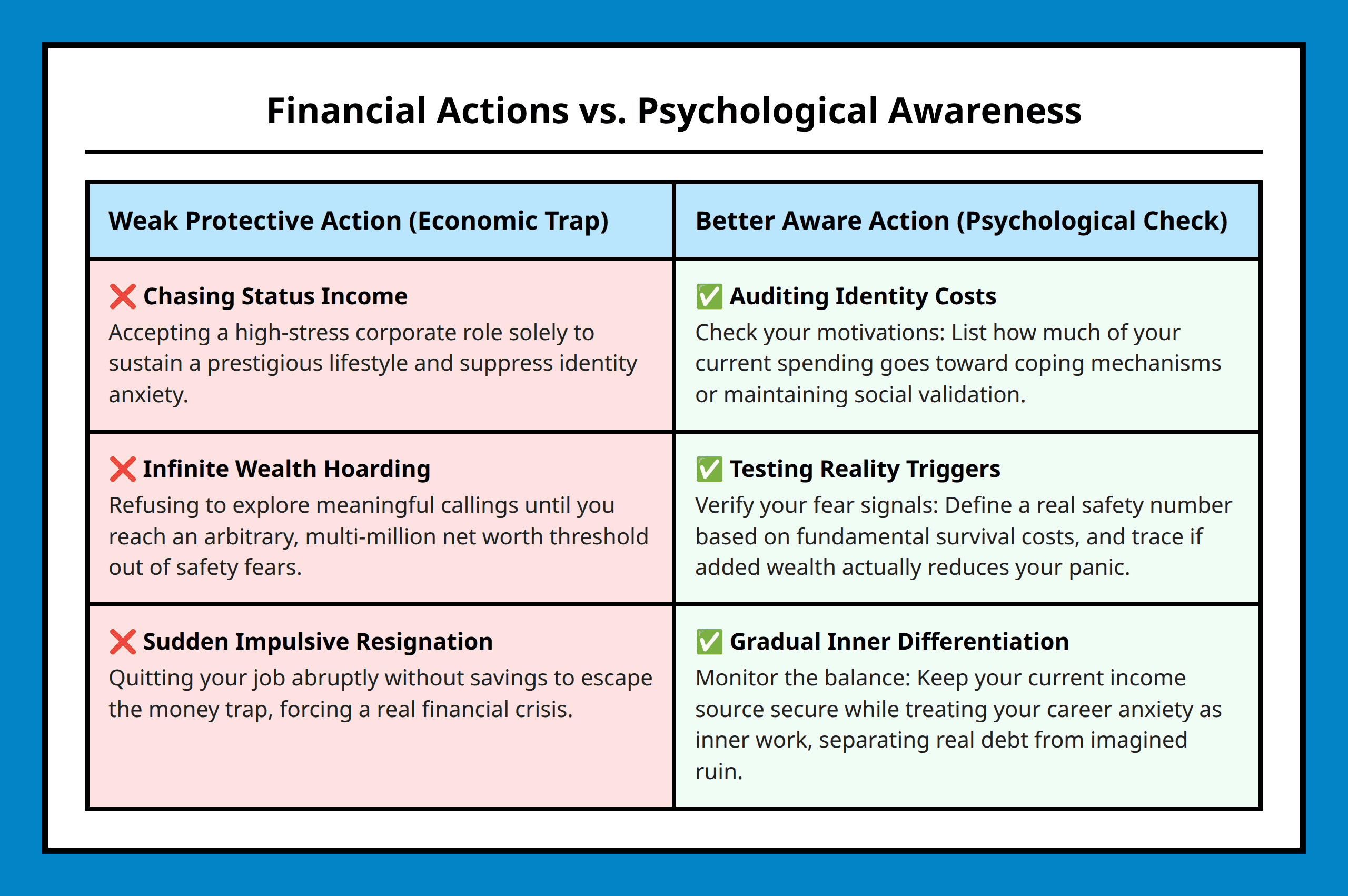 Comparison Table between Weak Money Actions and Psychological Better Actions in Career Planning