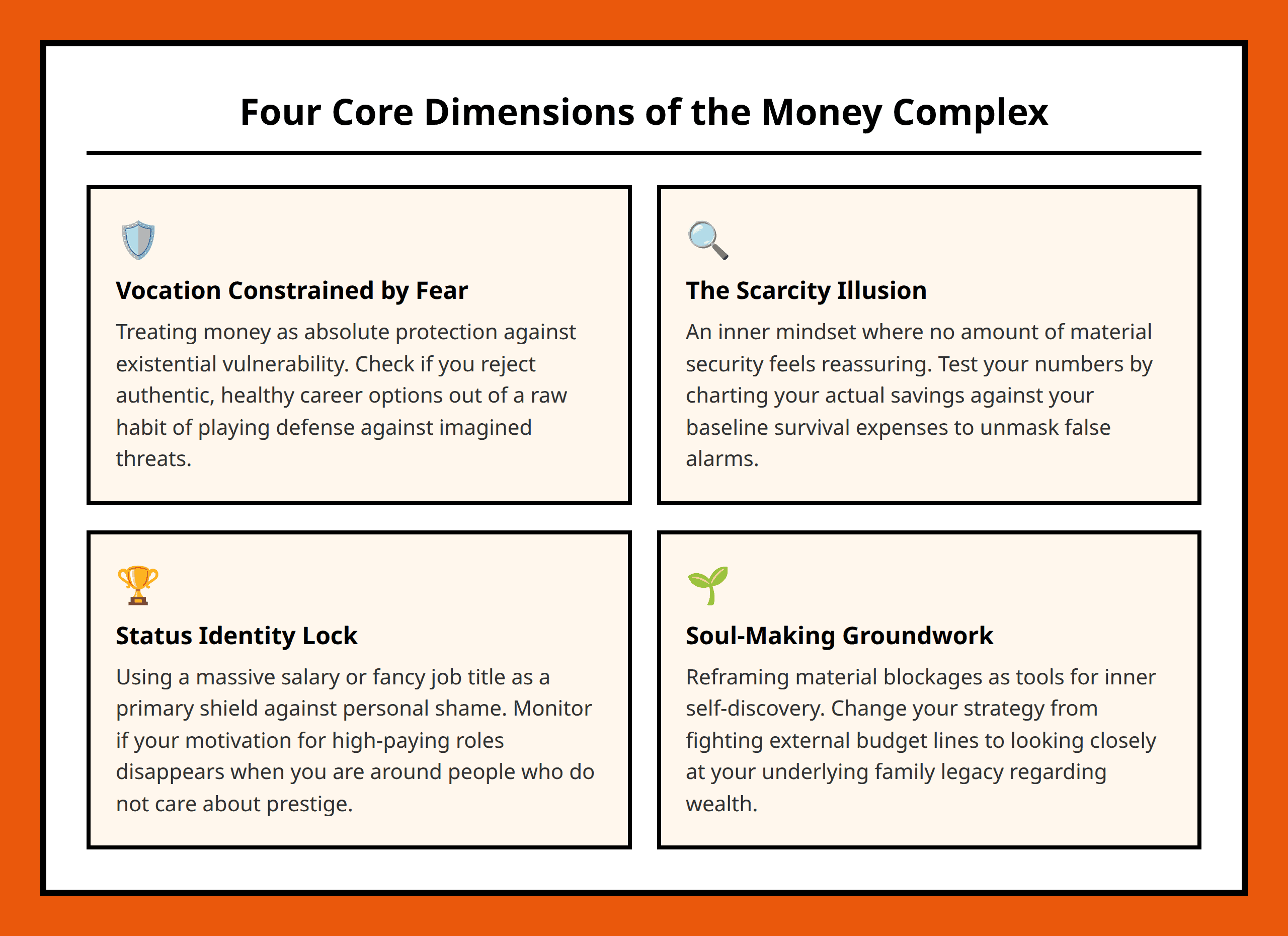 Card Grid detailing the symbolic and psychological dimensions of wealth and career anxiety