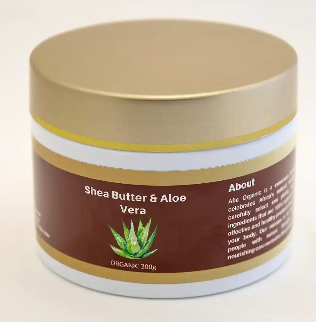 Sheasmör och Aloe Vera salva från Afia Organic i 300g burk
