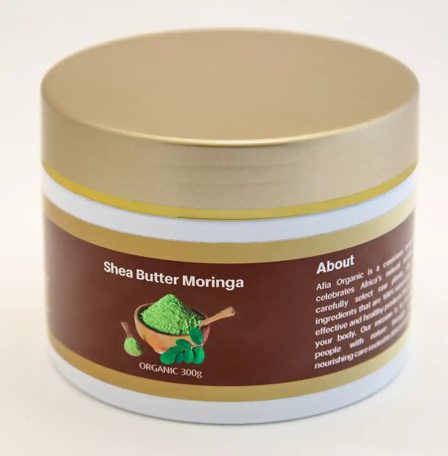 Sheasmör och Moringa salva från Afia Organic i 300g burk
