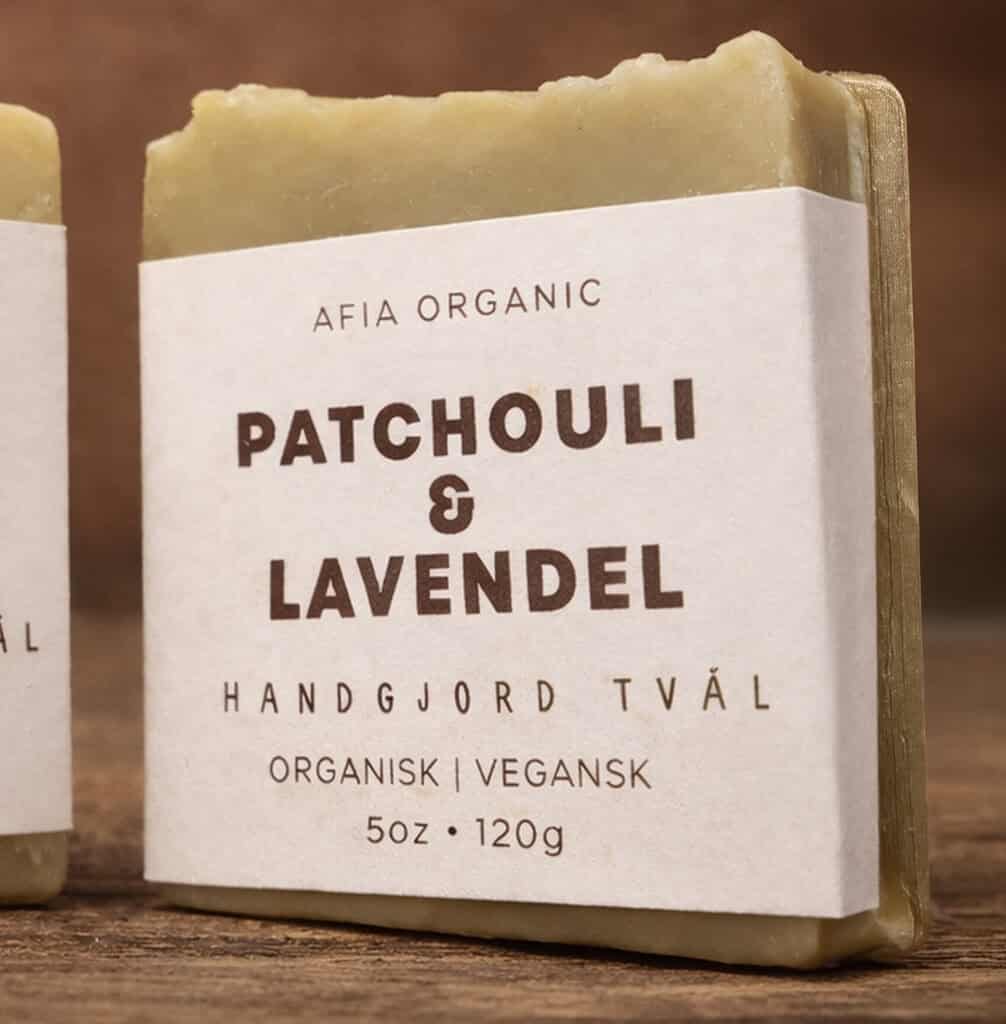 Handgjord tvål med patchouli och lavendel från Afia Organic