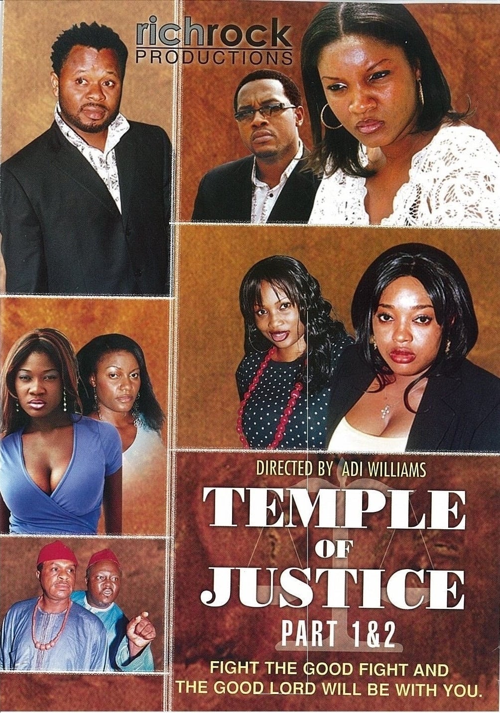 People in dramatic poses from Nigerian film "Temple of Justice".