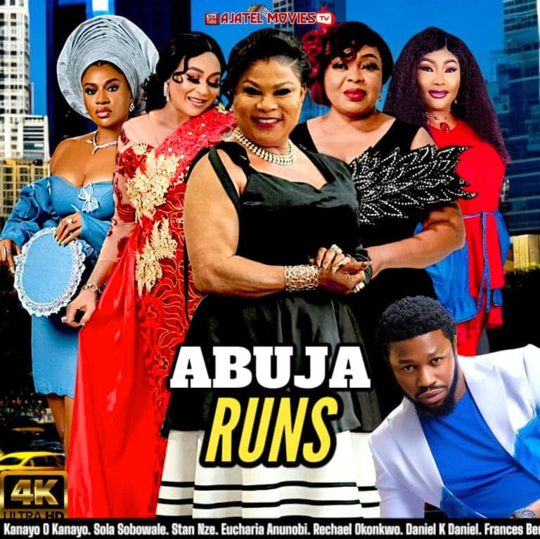 Elegant African movie actors showcasing "Abuja Runs" film.