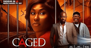 African woman with a serious expression, film set background, promoting African cinema and movies.